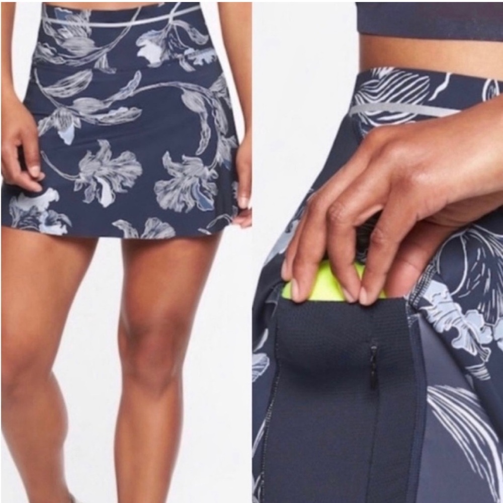 ATHLETA‎ High Rise Sonic Skirt Skort Navy Blue Floral Large